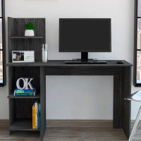Inbox Zero Computer Desk with four shelves;Light Oak / White Finish