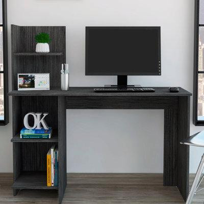 Inbox Zero Computer Desk with four shelves;Light Oak / White Finish in Desks
