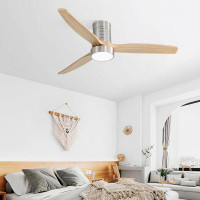 Wrought Studio 52 Inch Flush Mount Ceiling Fan With Dimmable Light 6 Speed Remote Control 3 Solid Wood Blade Ceiling Fan