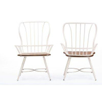 Rosalind Wheeler Lefancy  Longford "Dark-Walnut" Wood and White Metal Vintage Industrial Dining Arm Chair (Set of 2)