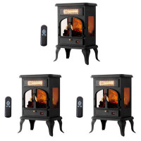 F2C Global Limited selectric Freestanding Portable Electric Fireplace Heater w/ Remote, Dark Black (3 Pack)