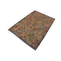 Isabelline Madian Geometric Handmade Hand-Knotted Rectangle 6'7" x 9'11" Wool Indoor Area Rug in Beige