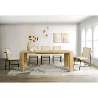 Loon Peak Magnus 66" Oak Finish Extendable Rectangular Dining Table Set With Cream Colour Upholstered Chairs