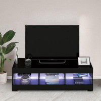 Wrought Studio 57 In. TV Stand Entertainment Center With Open Shelf And LED,Black