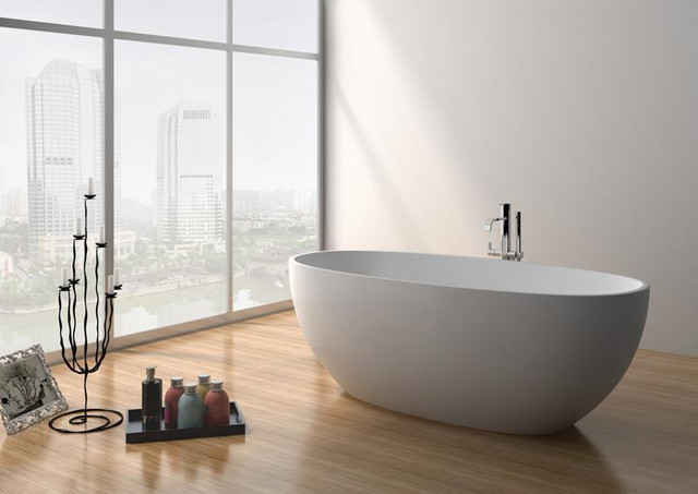 65x31.5 Inch Solid Surface Freestanding Bathtub in Matte White w Center Drain and Overflow Included    LFC in Plumbing, Sinks, Toilets & Showers - Image 2