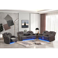 Brayden Studio Darek LED & Power Reclining Loveseat Made With Faux Leather In Brown