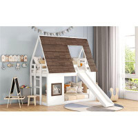 Harper Orchard Wood Twin Size House Bunk Bed With Roof