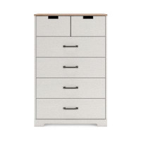 Latitude Run® Ethos 46 Inch 5 Drawer Tall Dresser Chest, White, Antique Nickel Handles