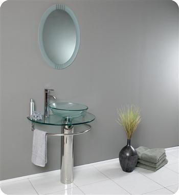 Attrazione 2 Inch Modern Glass Bathroom Pedestal or as a Set ( Mirror, Faucet, Hardware & P-Trap )  FB in Cabinets & Countertops