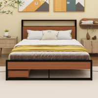 17 Stories Queen Size Metal Platform Bed Frame With Two Drawers,Sockets And USB Ports