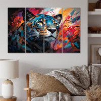 Dakota Fields Red Popart Panther Wilderness I - Animals Wall Art Prints - 4 Panels
