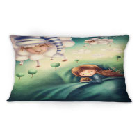 East Urban Home Little Girl And Ounting Sheep -1 Children''s Art Printed Throw Pillow