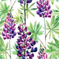 Bayou Breeze Flowers Seamless Pattern With Watercolor Lupines
