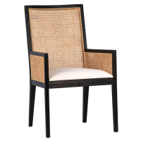 Bayou Breeze Fentress Oak and Rattan Upholstered Dining Chair