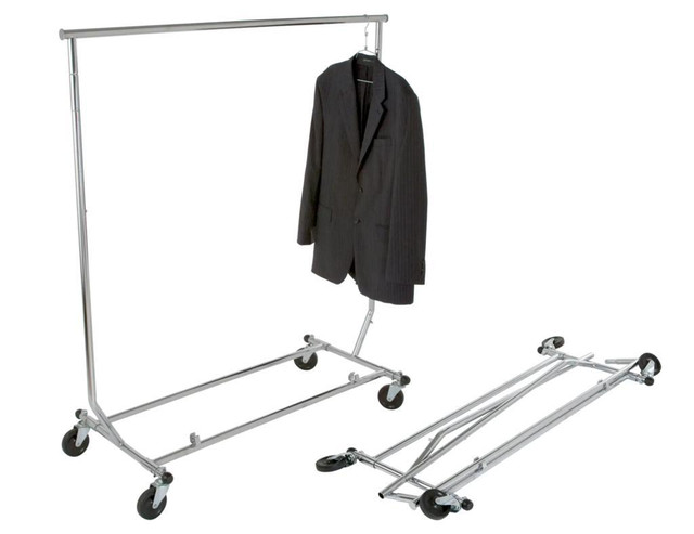 HEAVY DUTY SALESMANS RACK - COLLAPSIBLE GARMENT RACK /CLOTHING RACK - ROUND TUBING REG $180 / SALE $130 in Other in Ontario