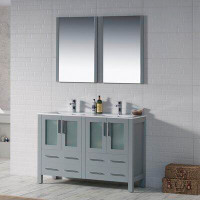 Orren Ellis Ensemble de meuble-lavabo de salle de bain double 48 po avec miroir Mance