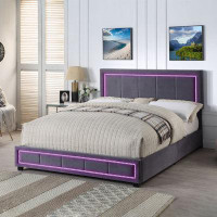 Latitude Run® Full Size Platform Bed Frame With Led Lights, Storage Bed With 4 Drawers, Grey Colour Fabric