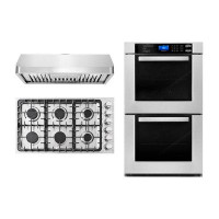 Cosmo 3 Piece Kitchen Package With 36" Gas Cooktop 36" Under Cabinet Range Hood 30" Double Electric Wall Oven