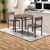 17 Stories 3-piece Round Dining Table Set With Drop Leaf And 2 Chairs