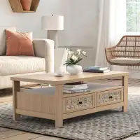 Red Barrel Studio Red Barrel Studio® Coffee Table With2 Drawers & Open Shelf Modern Rectangular Wood Living Room Table