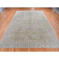 Isabelline 9'10"x14' Silk Gray Broken and Erased Mamluk Design Hand Loomed Wool and Silk Oriental Rug 860224F6BC6D409EB2