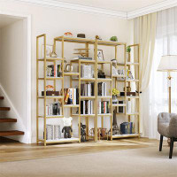 17 Stories Deluxe Gold & Marble 12-Shelf Bookshelf - Elegant Storage, Multi-Purpose Use, Effortless Assembly