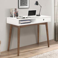 Latitude Run® Bural 1-drawer Writing Desk White and Walnut