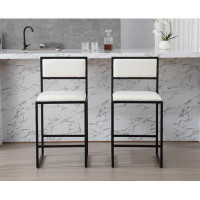 Ivy Bronx 26" Counter Stools Set Of 2 Modern Industrial Counter Height Bar Stools With Backrest And Black Base Faux Leat