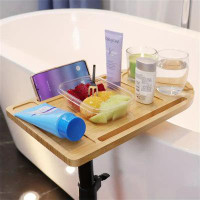 Ebern Designs Side Table Tray For Small Spaces, Bamboo Height Adjustable Table For Bed Or Chair With Phone & Tablet Slot