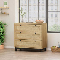 Bay Isle Home™ 30.31"3-Drawers Storage Cabinet Rope Woven Drawer,for Bedroom,Living Room,Dining Room,Hallways,Oak