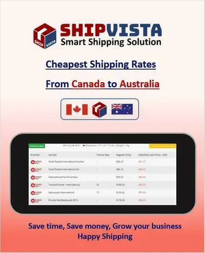ShipVista provides the cheapest shipping rates from Canada to Australia Whether you are an individua...