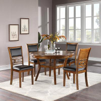 Winston Porter Contemporary Dining 5pc Set Round Table W 4x Side Chairs Walnut Finish Rubberwood Unique Design