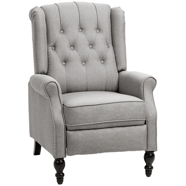 WINGBACK RECLINING CHAIR WITH FOOTREST, BUTTON TUFTED RECLINER CHAIR WITH ROLLED ARMRESTS FOR LIVING ROOM, LIGHT GREY in Chairs & Recliners - Image 2