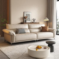 Lilac Garden Tools 98.43" Light Khaki Genuine Leather Modular Sofa cushion couch