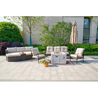 Winston Porter Rubi 4-Piece Gas Fire Pit Table Set With A Sofa And 2 Chairs, A Sectional Lounge Sofa