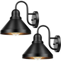 Breakwater Bay 2-Pack Farmhouse Barn Lights for Porch, Industrial Black Exterior Wall Sconce for Garage, Patio
