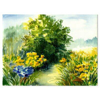 Design Art Watercolor Greenery Landscape - Wrapped Canvas Print