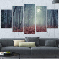 Design Art 'Retro Style Misty Path in Forest' 5 Piece Wall Art on Wrapped Canvas Set