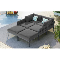 Latitude Run® 6-Pieces Aluminum Patio Furniture Set, Modern Metal Outdoor Conversation Set Sectional Sofa With Removable
