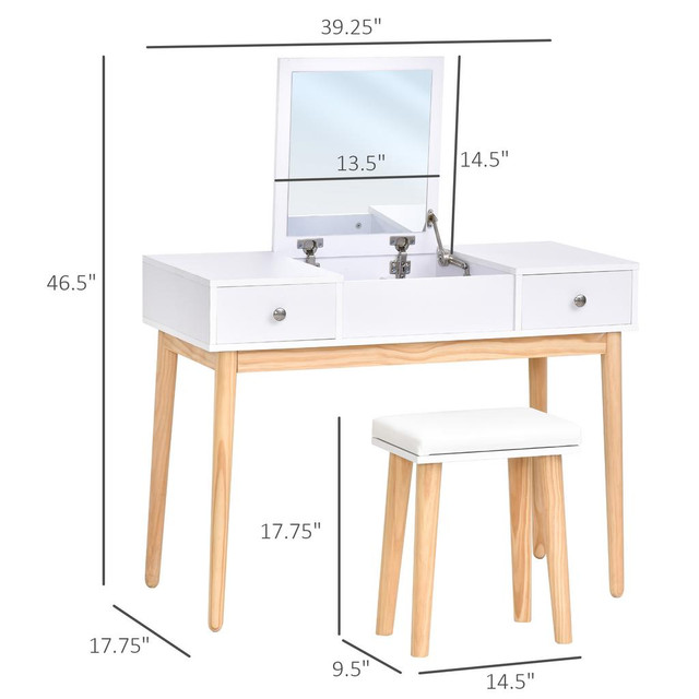 vanity table set 39.4" x 17.7" x 46.5" White in Home Décor & Accents - Image 3