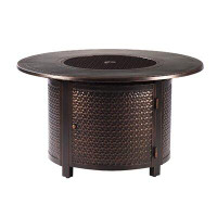 Red Barrel Studio Round 44 In. X 44 In. Aluminum Propane Fire Pit Table With Glass Beads, Two Covers, Lid, 55,000 Btus