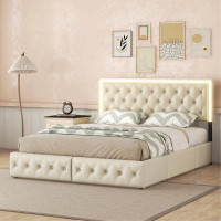 Latitude Run® Upholstered Bed Frame with 4 Storage Drawers and LED Headboard