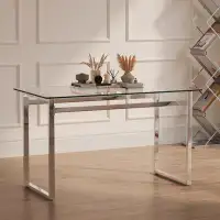 House of Hampton Modern Glass Dining Table For 4-6, Silver Chrome Legs, 51''w X 27''d - Versatile Use As Desk Or Table
