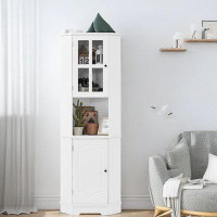 Red Barrel Studio Corner Storage Caninet With Glass Door And Adjustable Shelf