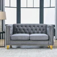 House of Hampton Buttons Tufted Square Arm Couch Sofa