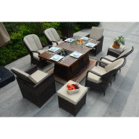 Lark Manor Mckayla Rectangular 8 - Person 71'''' Long Fire Pit Table Dining Set With Cushions