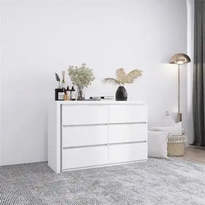 Wrought Studio Extended Desktop 6 Drawers Chest Of Drawer Without Handle White Colour Vanity