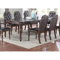 Bloomsbury Market Formal 1pc Dining Table w 2x Leaves Only Brown Finish Antique Design Rubberwood