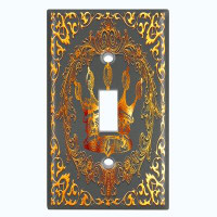 WorldAcc Metal Light Switch Plate Outlet Cover (Royal Crown Grey Yellow Frame - Single Toggle)