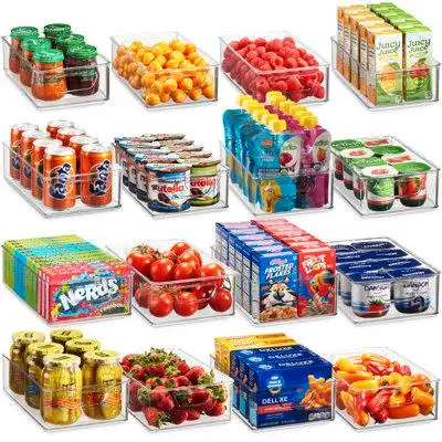 Prep & Savour Set Of 16 Plastic Refrigerator Pantry Organizer Bins